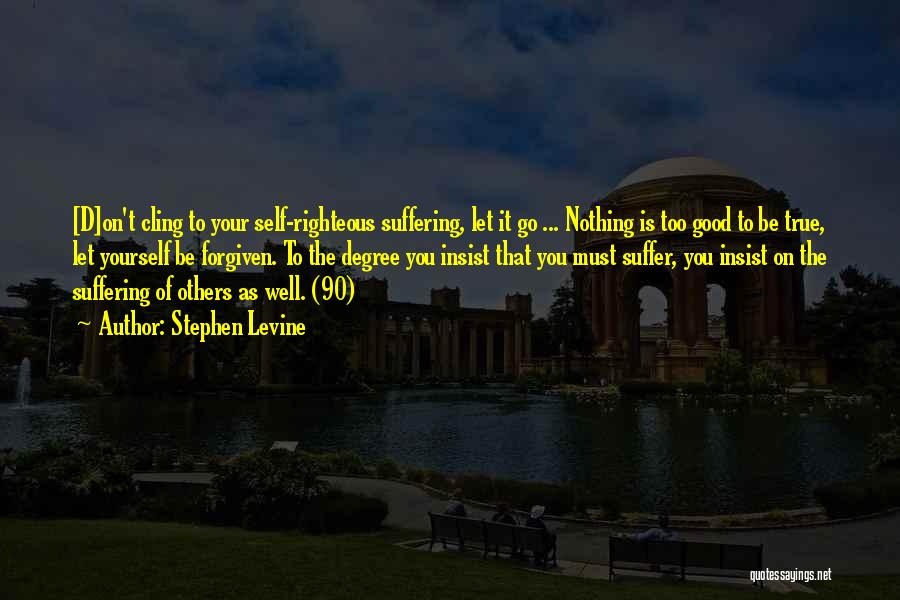 Stephen Levine Quotes: [d]on't Cling To Your Self-righteous Suffering, Let It Go ... Nothing Is Too Good To Be True, Let Yourself Be