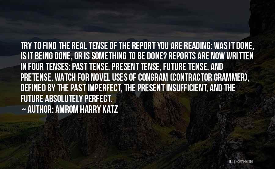 Amrom Harry Katz Quotes: Try To Find The Real Tense Of The Report You Are Reading: Was It Done, Is It Being Done, Or