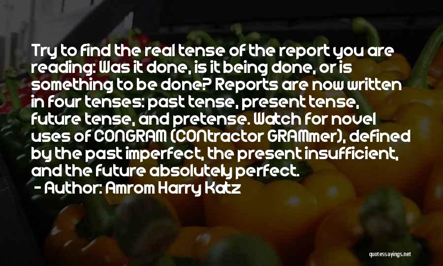 Amrom Harry Katz Quotes: Try To Find The Real Tense Of The Report You Are Reading: Was It Done, Is It Being Done, Or