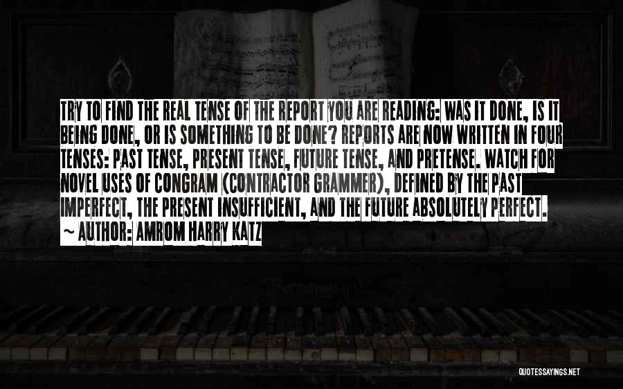 Amrom Harry Katz Quotes: Try To Find The Real Tense Of The Report You Are Reading: Was It Done, Is It Being Done, Or