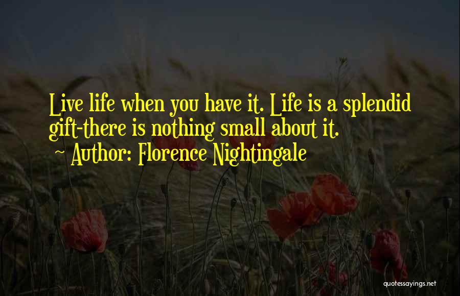 Florence Nightingale Quotes: Live Life When You Have It. Life Is A Splendid Gift-there Is Nothing Small About It.