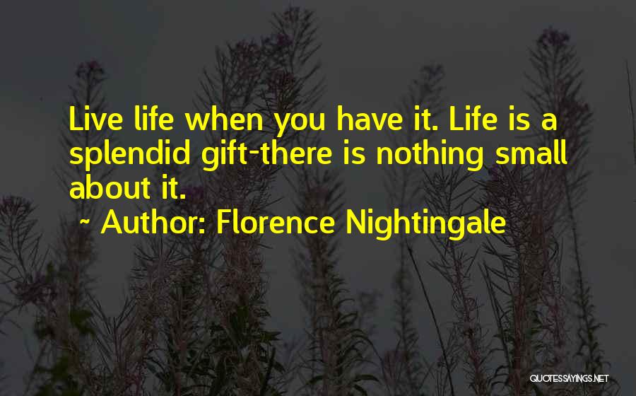 Florence Nightingale Quotes: Live Life When You Have It. Life Is A Splendid Gift-there Is Nothing Small About It.