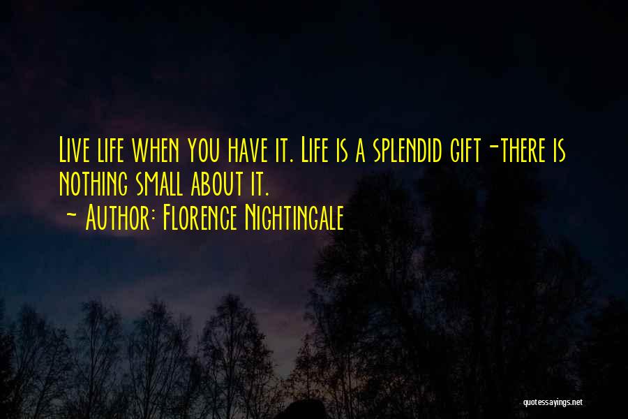 Florence Nightingale Quotes: Live Life When You Have It. Life Is A Splendid Gift-there Is Nothing Small About It.