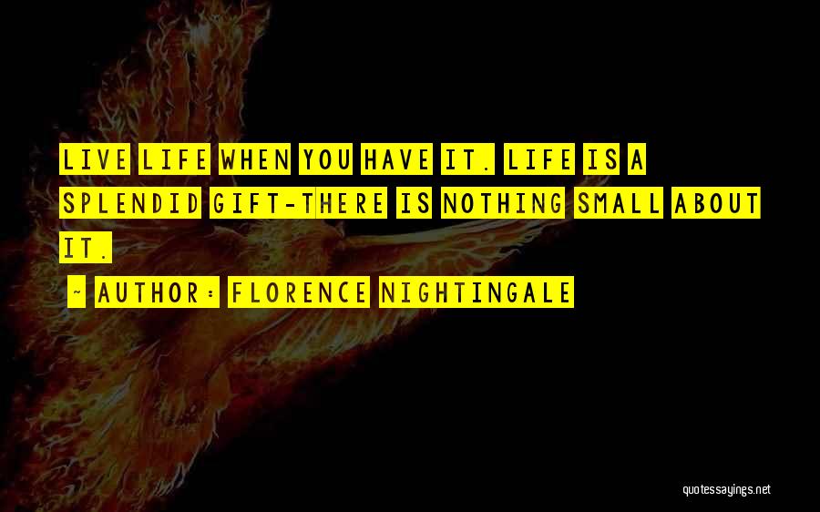 Florence Nightingale Quotes: Live Life When You Have It. Life Is A Splendid Gift-there Is Nothing Small About It.