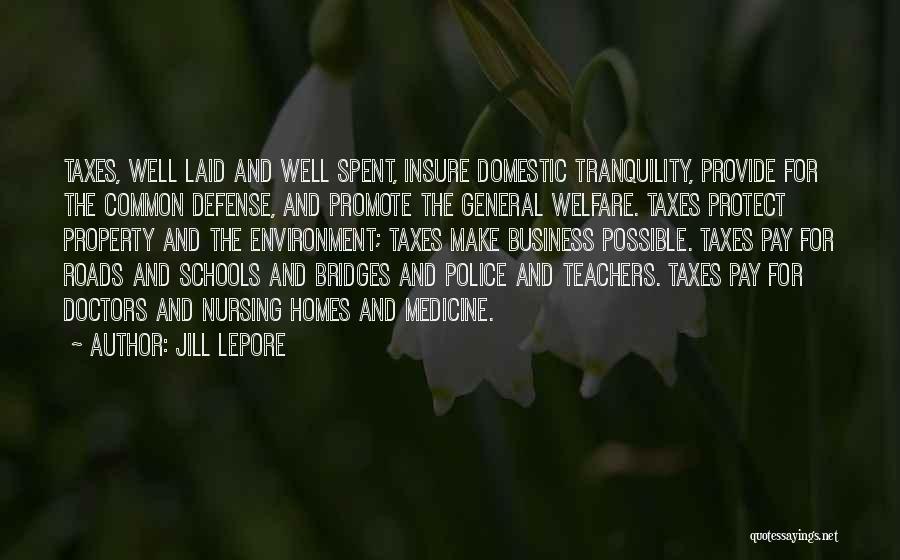 Jill Lepore Quotes: Taxes, Well Laid And Well Spent, Insure Domestic Tranquility, Provide For The Common Defense, And Promote The General Welfare. Taxes