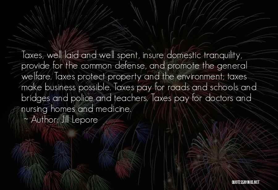 Jill Lepore Quotes: Taxes, Well Laid And Well Spent, Insure Domestic Tranquility, Provide For The Common Defense, And Promote The General Welfare. Taxes