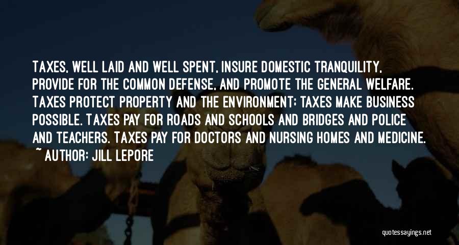 Jill Lepore Quotes: Taxes, Well Laid And Well Spent, Insure Domestic Tranquility, Provide For The Common Defense, And Promote The General Welfare. Taxes