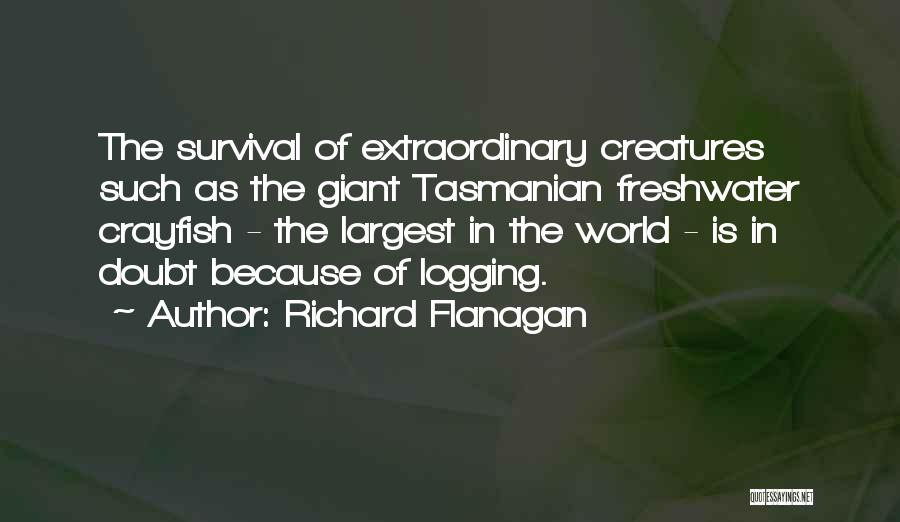 Richard Flanagan Quotes: The Survival Of Extraordinary Creatures Such As The Giant Tasmanian Freshwater Crayfish - The Largest In The World - Is