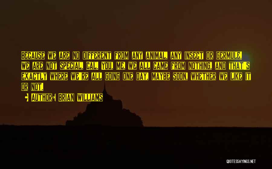 Brian Williams Quotes: Because We Are No Different From Any Animal, Any Insect Or Germule. We Are Not Special, Cal. You, Me, We