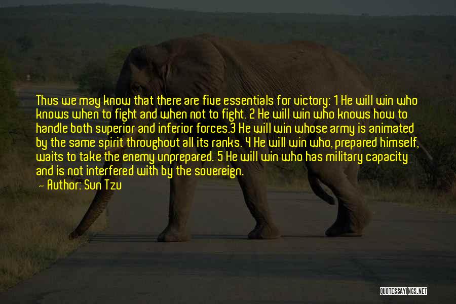 Sun Tzu Quotes: Thus We May Know That There Are Five Essentials For Victory: 1 He Will Win Who Knows When To Fight