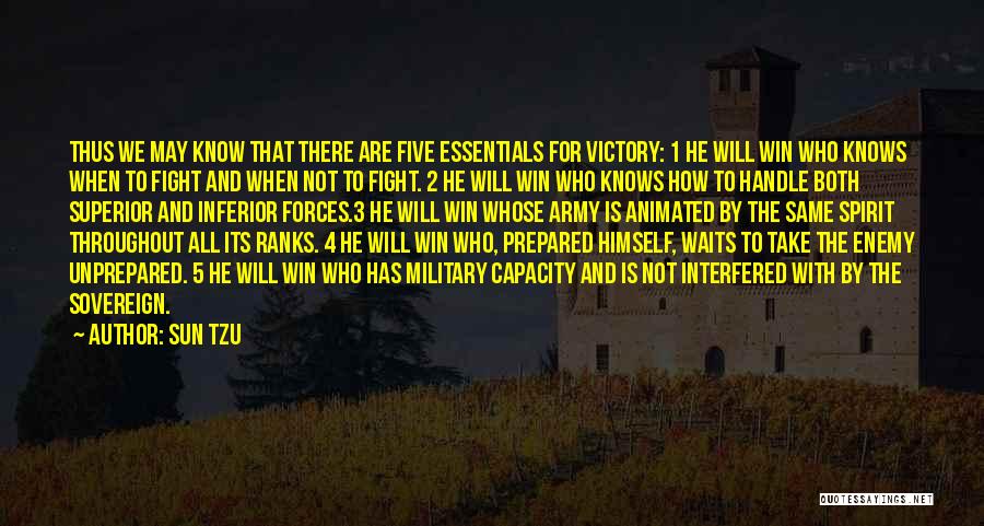 Sun Tzu Quotes: Thus We May Know That There Are Five Essentials For Victory: 1 He Will Win Who Knows When To Fight