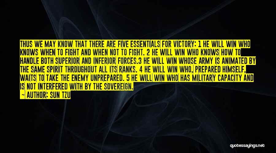 Sun Tzu Quotes: Thus We May Know That There Are Five Essentials For Victory: 1 He Will Win Who Knows When To Fight