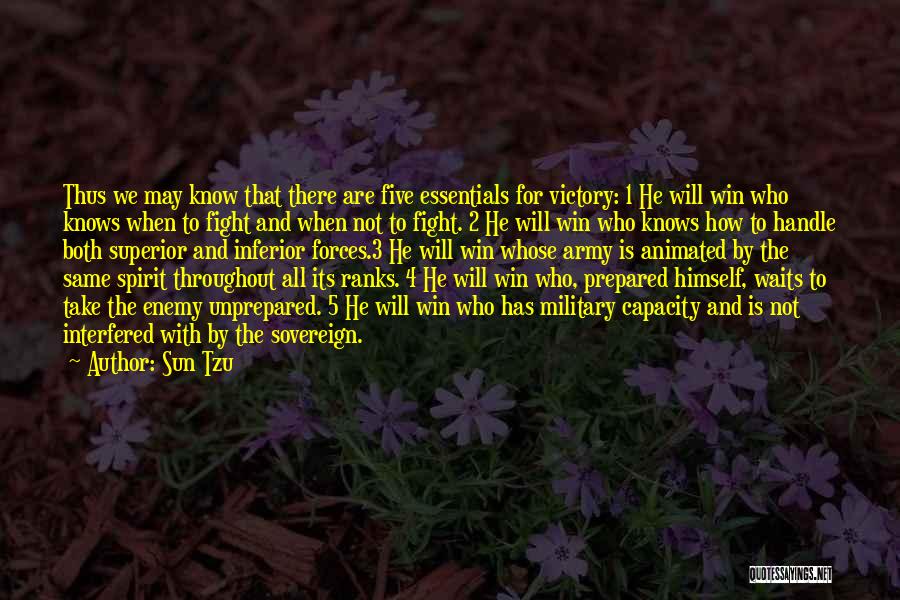 Sun Tzu Quotes: Thus We May Know That There Are Five Essentials For Victory: 1 He Will Win Who Knows When To Fight