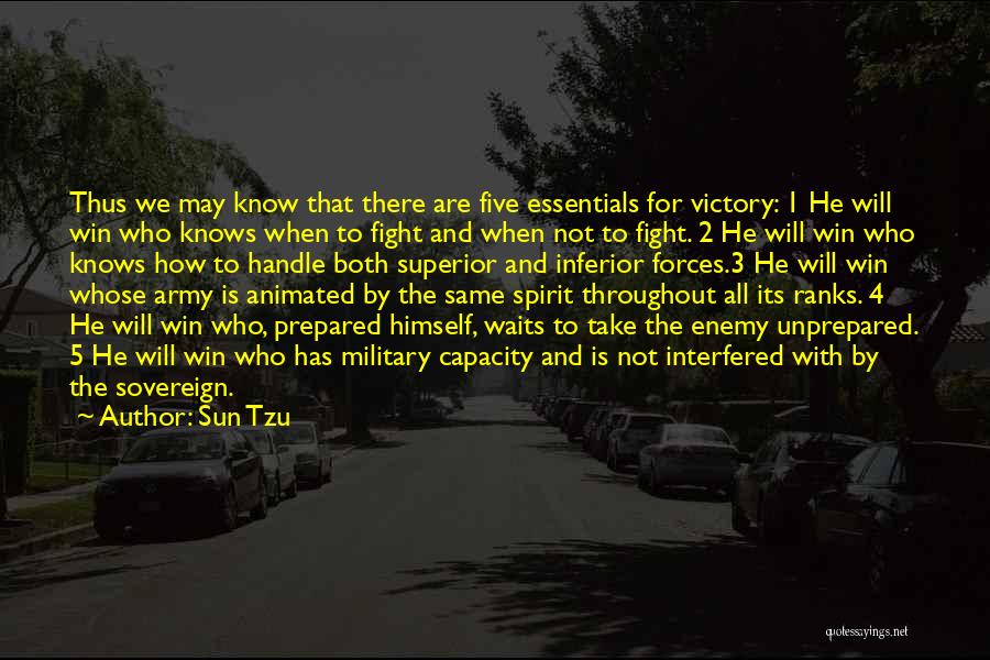 Sun Tzu Quotes: Thus We May Know That There Are Five Essentials For Victory: 1 He Will Win Who Knows When To Fight