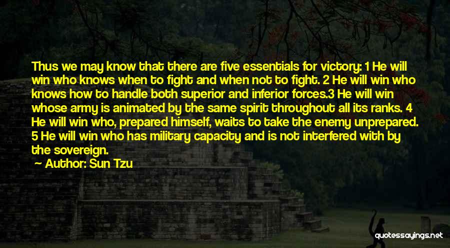 Sun Tzu Quotes: Thus We May Know That There Are Five Essentials For Victory: 1 He Will Win Who Knows When To Fight