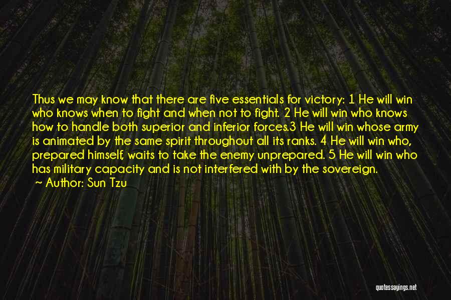 Sun Tzu Quotes: Thus We May Know That There Are Five Essentials For Victory: 1 He Will Win Who Knows When To Fight