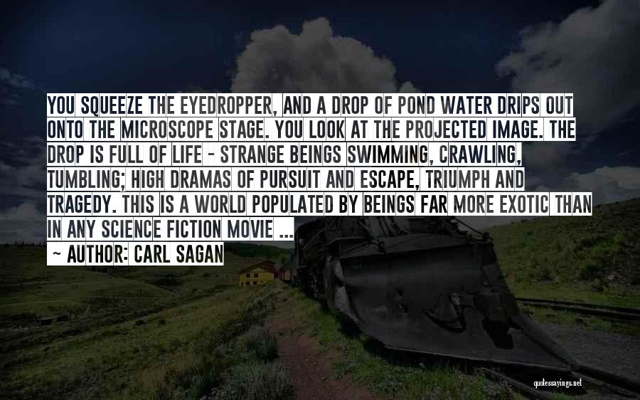 Carl Sagan Quotes: You Squeeze The Eyedropper, And A Drop Of Pond Water Drips Out Onto The Microscope Stage. You Look At The