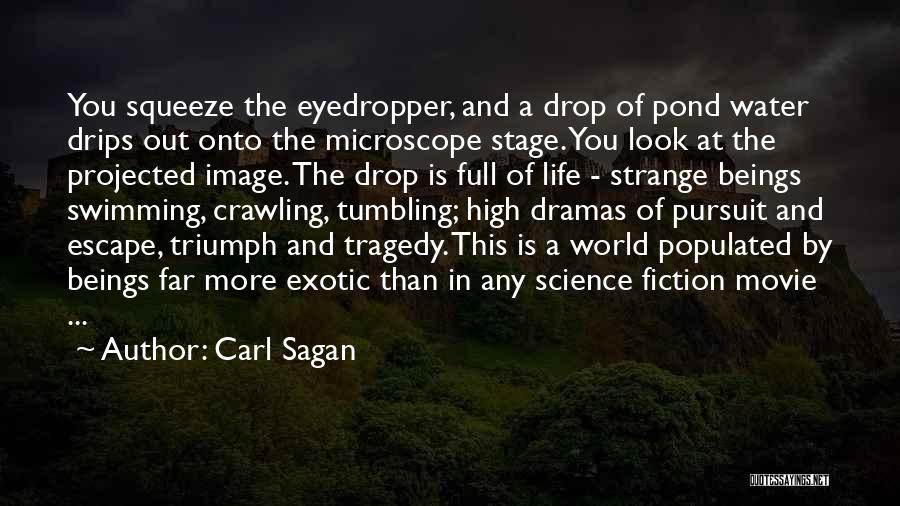 Carl Sagan Quotes: You Squeeze The Eyedropper, And A Drop Of Pond Water Drips Out Onto The Microscope Stage. You Look At The