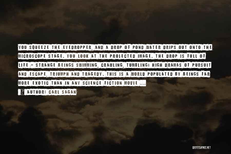 Carl Sagan Quotes: You Squeeze The Eyedropper, And A Drop Of Pond Water Drips Out Onto The Microscope Stage. You Look At The