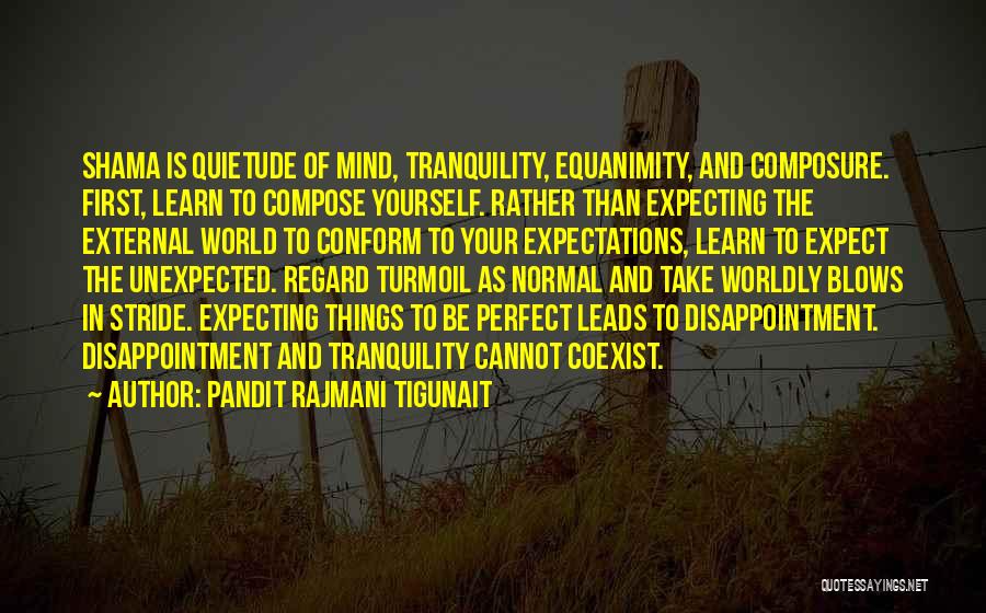 Pandit Rajmani Tigunait Quotes: Shama Is Quietude Of Mind, Tranquility, Equanimity, And Composure. First, Learn To Compose Yourself. Rather Than Expecting The External World