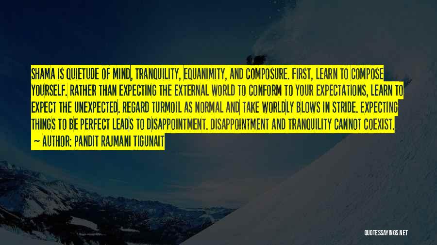 Pandit Rajmani Tigunait Quotes: Shama Is Quietude Of Mind, Tranquility, Equanimity, And Composure. First, Learn To Compose Yourself. Rather Than Expecting The External World