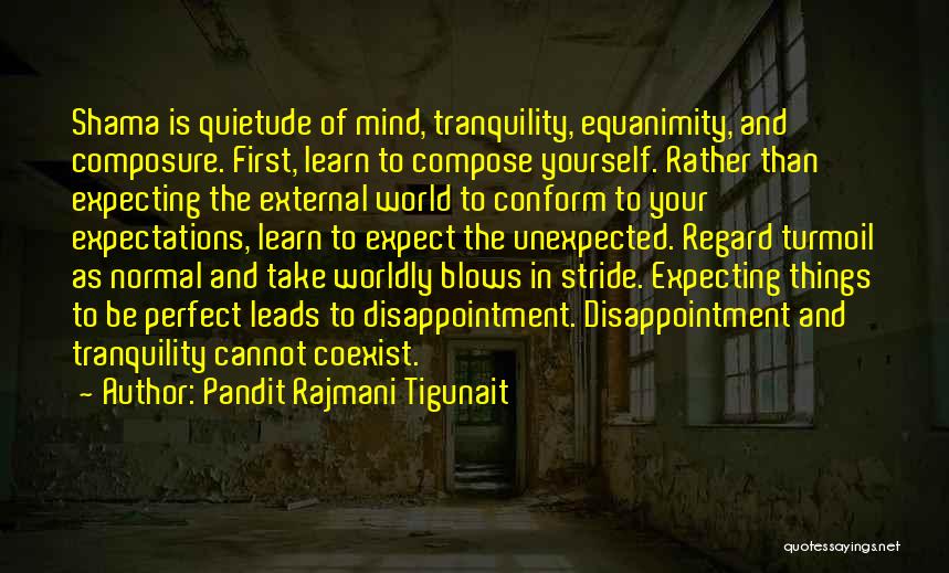 Pandit Rajmani Tigunait Quotes: Shama Is Quietude Of Mind, Tranquility, Equanimity, And Composure. First, Learn To Compose Yourself. Rather Than Expecting The External World