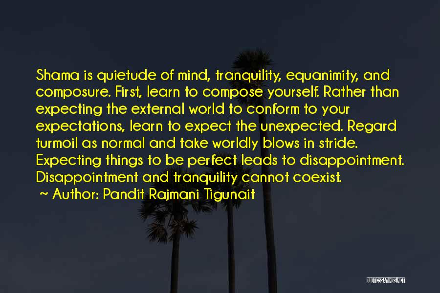 Pandit Rajmani Tigunait Quotes: Shama Is Quietude Of Mind, Tranquility, Equanimity, And Composure. First, Learn To Compose Yourself. Rather Than Expecting The External World