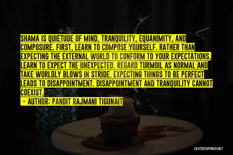 Pandit Rajmani Tigunait Quotes: Shama Is Quietude Of Mind, Tranquility, Equanimity, And Composure. First, Learn To Compose Yourself. Rather Than Expecting The External World