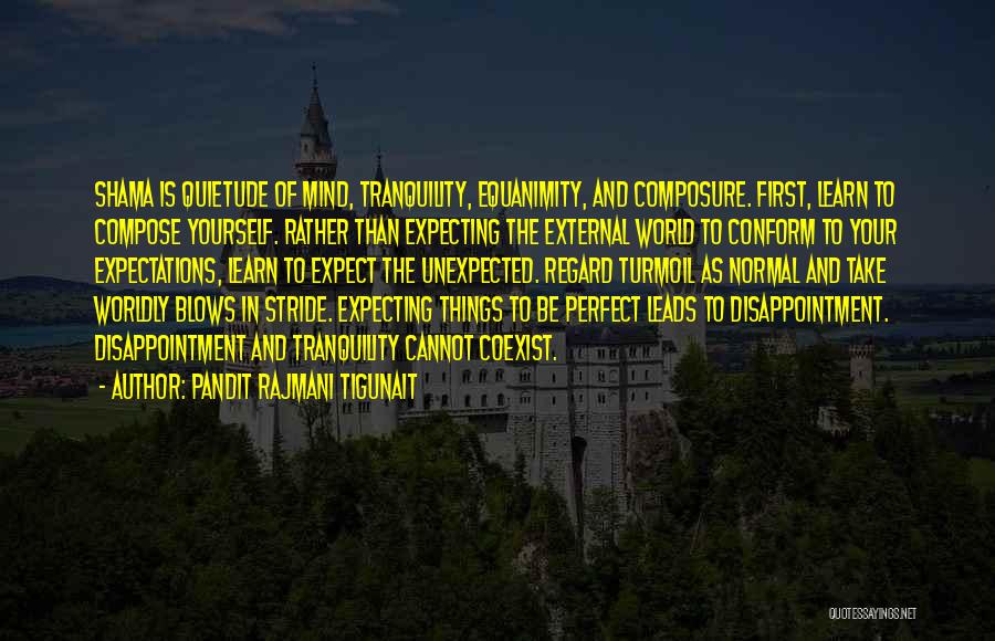 Pandit Rajmani Tigunait Quotes: Shama Is Quietude Of Mind, Tranquility, Equanimity, And Composure. First, Learn To Compose Yourself. Rather Than Expecting The External World