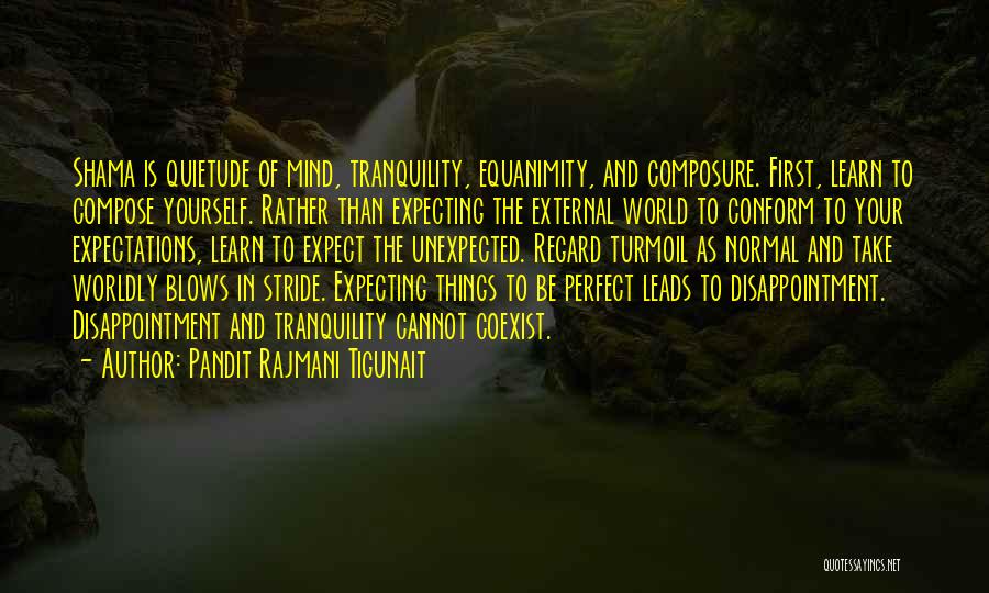 Pandit Rajmani Tigunait Quotes: Shama Is Quietude Of Mind, Tranquility, Equanimity, And Composure. First, Learn To Compose Yourself. Rather Than Expecting The External World