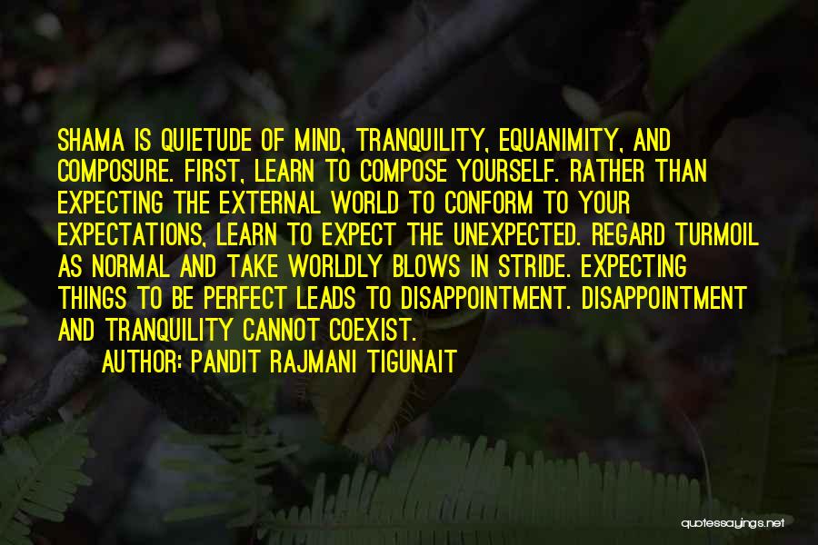 Pandit Rajmani Tigunait Quotes: Shama Is Quietude Of Mind, Tranquility, Equanimity, And Composure. First, Learn To Compose Yourself. Rather Than Expecting The External World