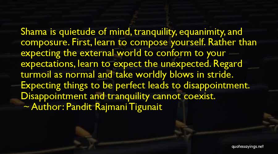 Pandit Rajmani Tigunait Quotes: Shama Is Quietude Of Mind, Tranquility, Equanimity, And Composure. First, Learn To Compose Yourself. Rather Than Expecting The External World