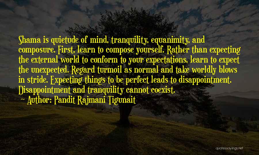 Pandit Rajmani Tigunait Quotes: Shama Is Quietude Of Mind, Tranquility, Equanimity, And Composure. First, Learn To Compose Yourself. Rather Than Expecting The External World