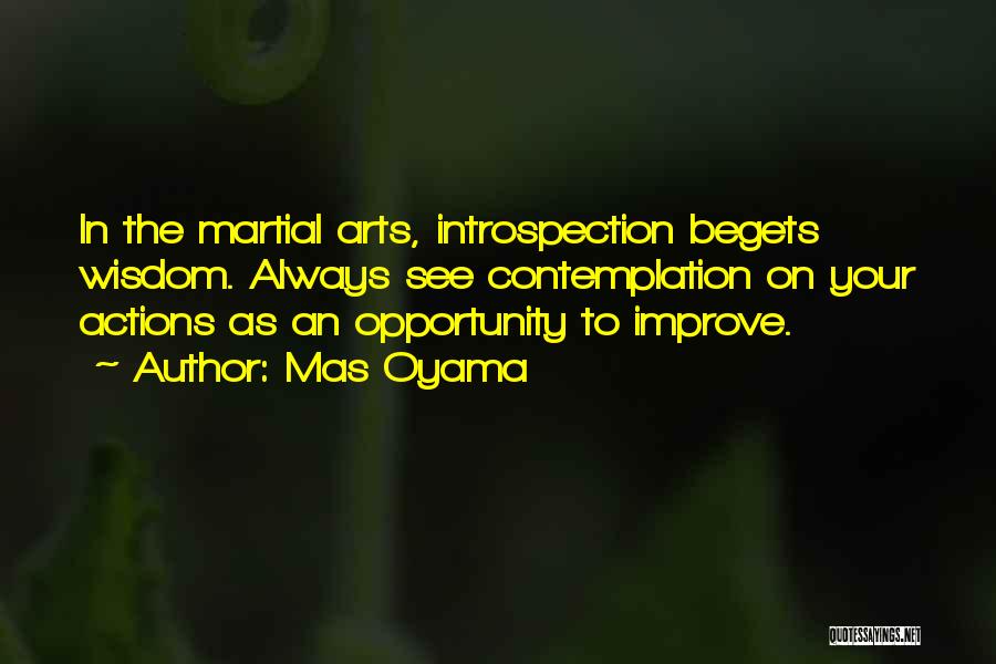 Mas Oyama Quotes: In The Martial Arts, Introspection Begets Wisdom. Always See Contemplation On Your Actions As An Opportunity To Improve.