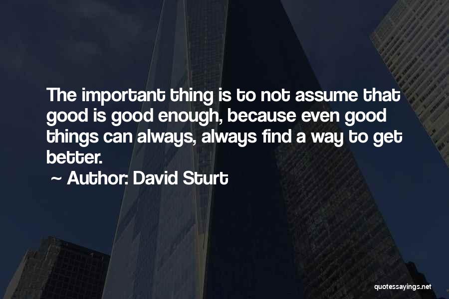 David Sturt Quotes: The Important Thing Is To Not Assume That Good Is Good Enough, Because Even Good Things Can Always, Always Find