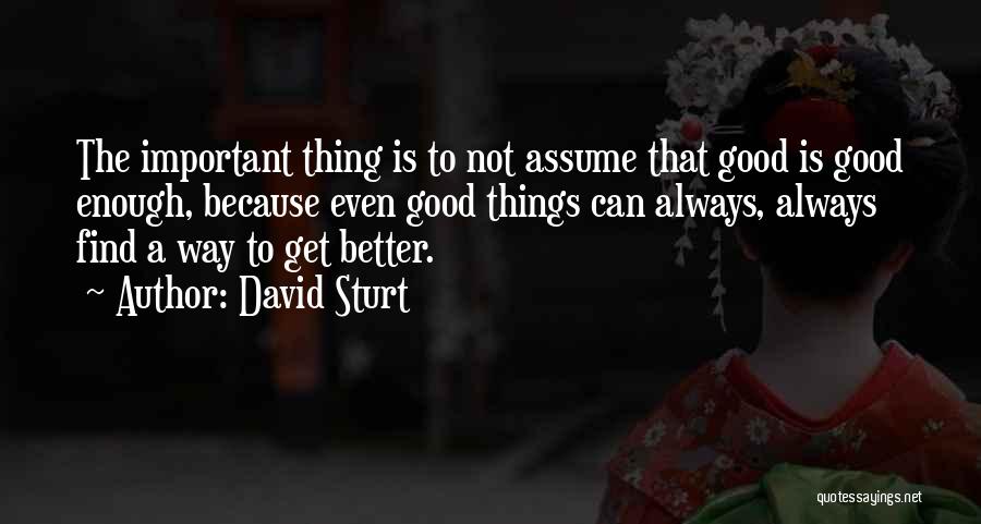 David Sturt Quotes: The Important Thing Is To Not Assume That Good Is Good Enough, Because Even Good Things Can Always, Always Find