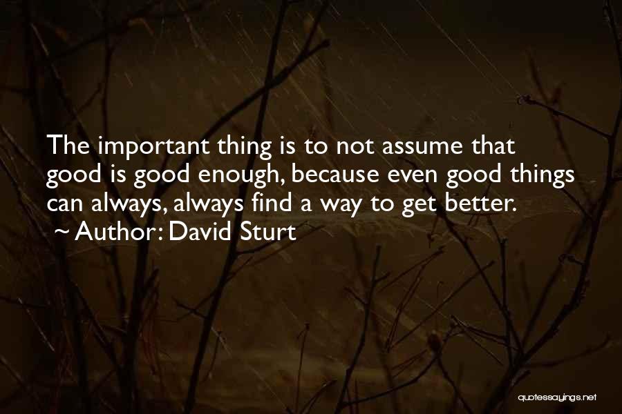 David Sturt Quotes: The Important Thing Is To Not Assume That Good Is Good Enough, Because Even Good Things Can Always, Always Find