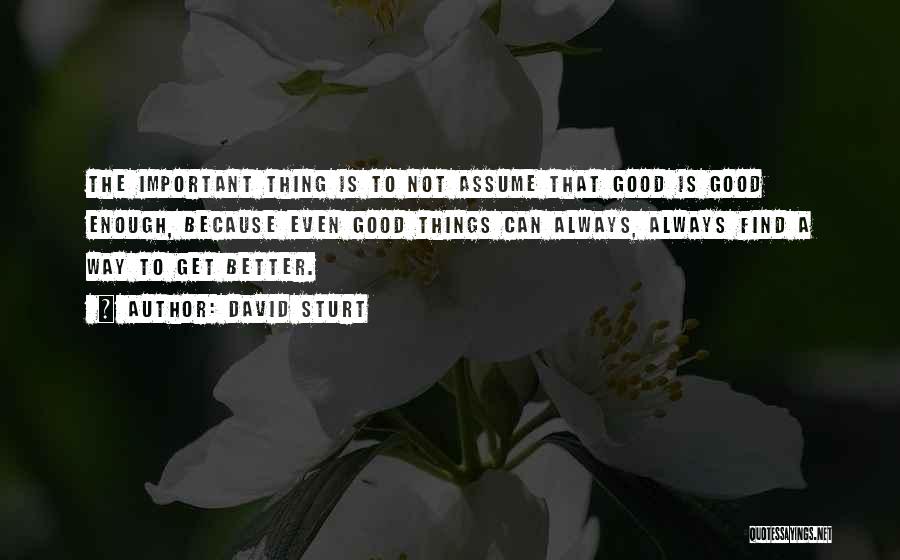 David Sturt Quotes: The Important Thing Is To Not Assume That Good Is Good Enough, Because Even Good Things Can Always, Always Find