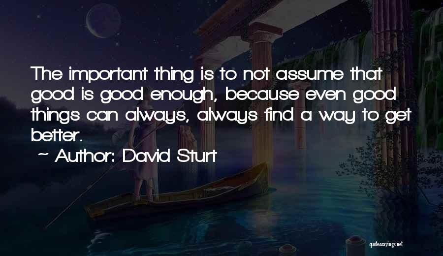 David Sturt Quotes: The Important Thing Is To Not Assume That Good Is Good Enough, Because Even Good Things Can Always, Always Find