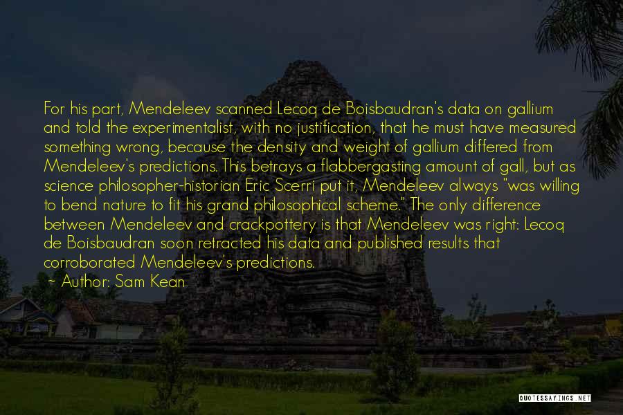 Sam Kean Quotes: For His Part, Mendeleev Scanned Lecoq De Boisbaudran's Data On Gallium And Told The Experimentalist, With No Justification, That He