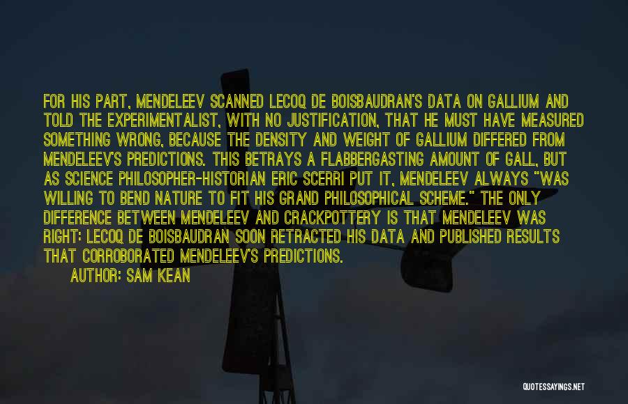 Sam Kean Quotes: For His Part, Mendeleev Scanned Lecoq De Boisbaudran's Data On Gallium And Told The Experimentalist, With No Justification, That He