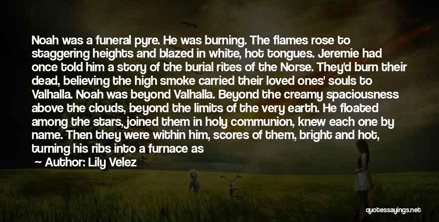 Lily Velez Quotes: Noah Was A Funeral Pyre. He Was Burning. The Flames Rose To Staggering Heights And Blazed In White, Hot Tongues.