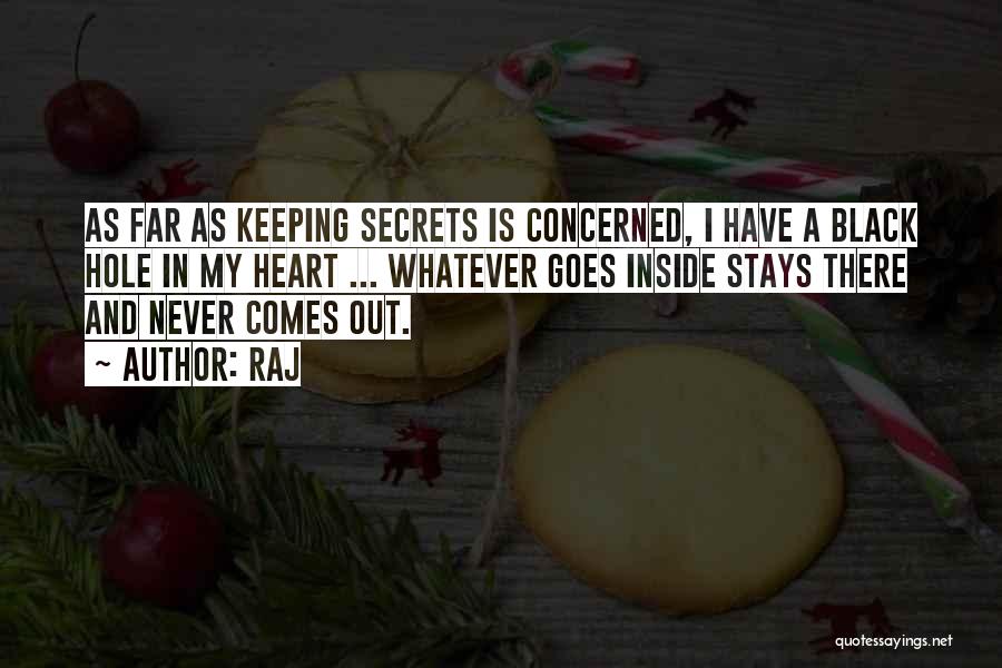 Raj Quotes: As Far As Keeping Secrets Is Concerned, I Have A Black Hole In My Heart ... Whatever Goes Inside Stays