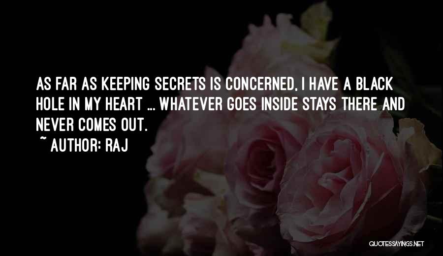 Raj Quotes: As Far As Keeping Secrets Is Concerned, I Have A Black Hole In My Heart ... Whatever Goes Inside Stays