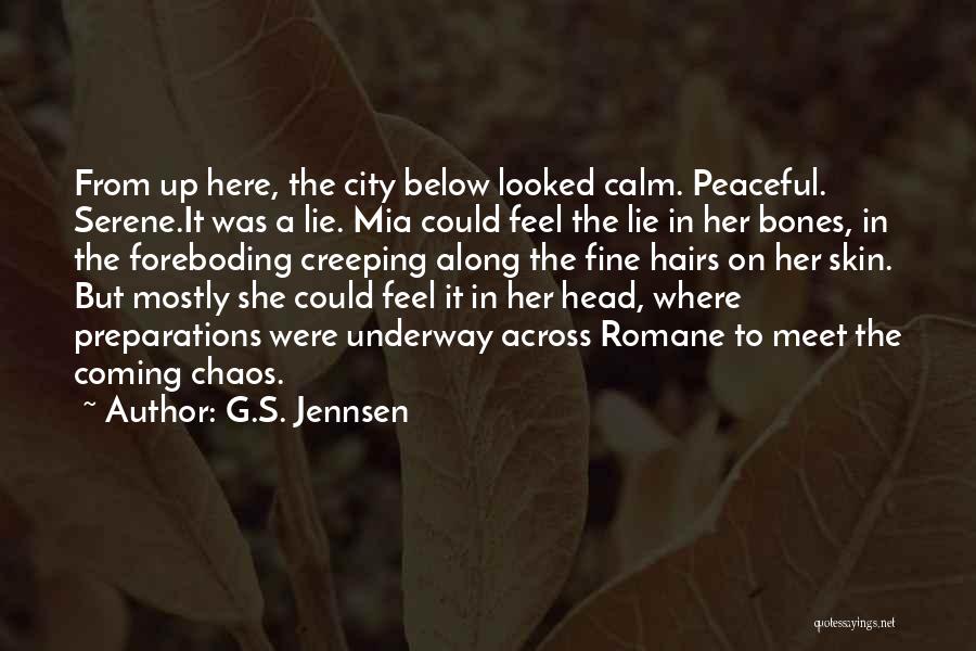 G.S. Jennsen Quotes: From Up Here, The City Below Looked Calm. Peaceful. Serene.it Was A Lie. Mia Could Feel The Lie In Her