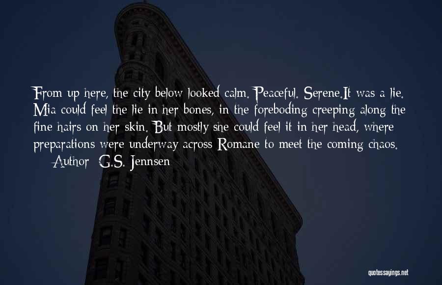 G.S. Jennsen Quotes: From Up Here, The City Below Looked Calm. Peaceful. Serene.it Was A Lie. Mia Could Feel The Lie In Her