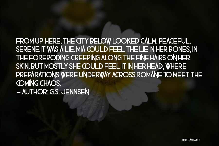 G.S. Jennsen Quotes: From Up Here, The City Below Looked Calm. Peaceful. Serene.it Was A Lie. Mia Could Feel The Lie In Her