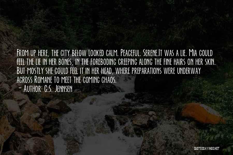 G.S. Jennsen Quotes: From Up Here, The City Below Looked Calm. Peaceful. Serene.it Was A Lie. Mia Could Feel The Lie In Her