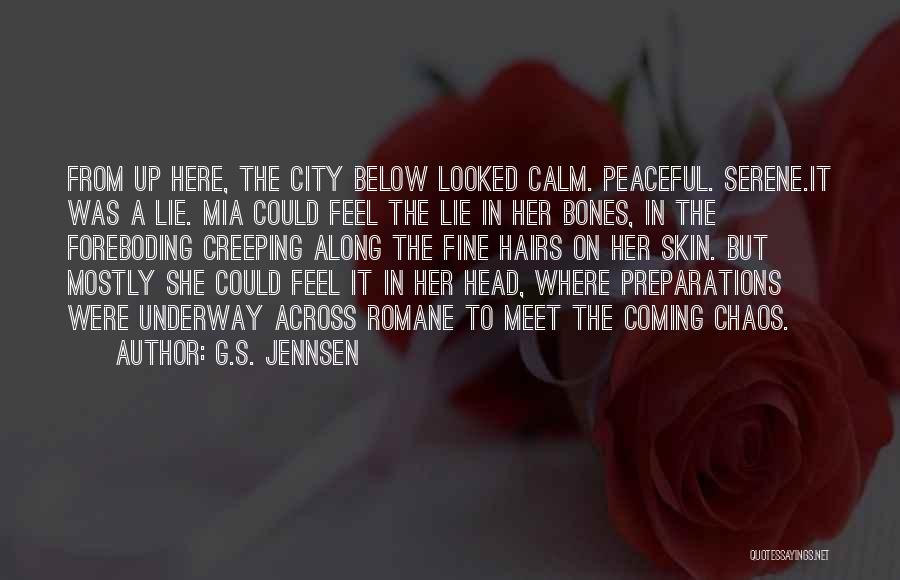 G.S. Jennsen Quotes: From Up Here, The City Below Looked Calm. Peaceful. Serene.it Was A Lie. Mia Could Feel The Lie In Her