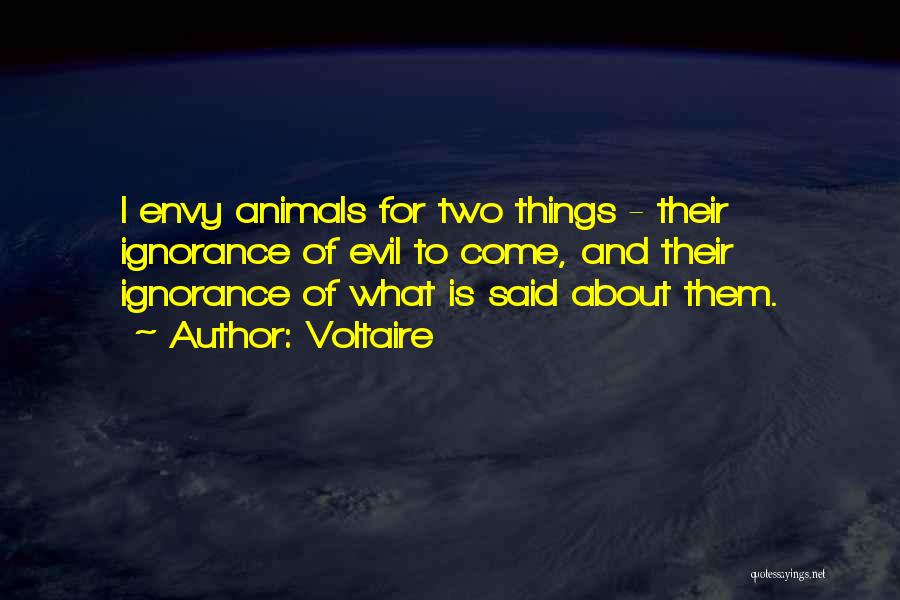 Voltaire Quotes: I Envy Animals For Two Things - Their Ignorance Of Evil To Come, And Their Ignorance Of What Is Said